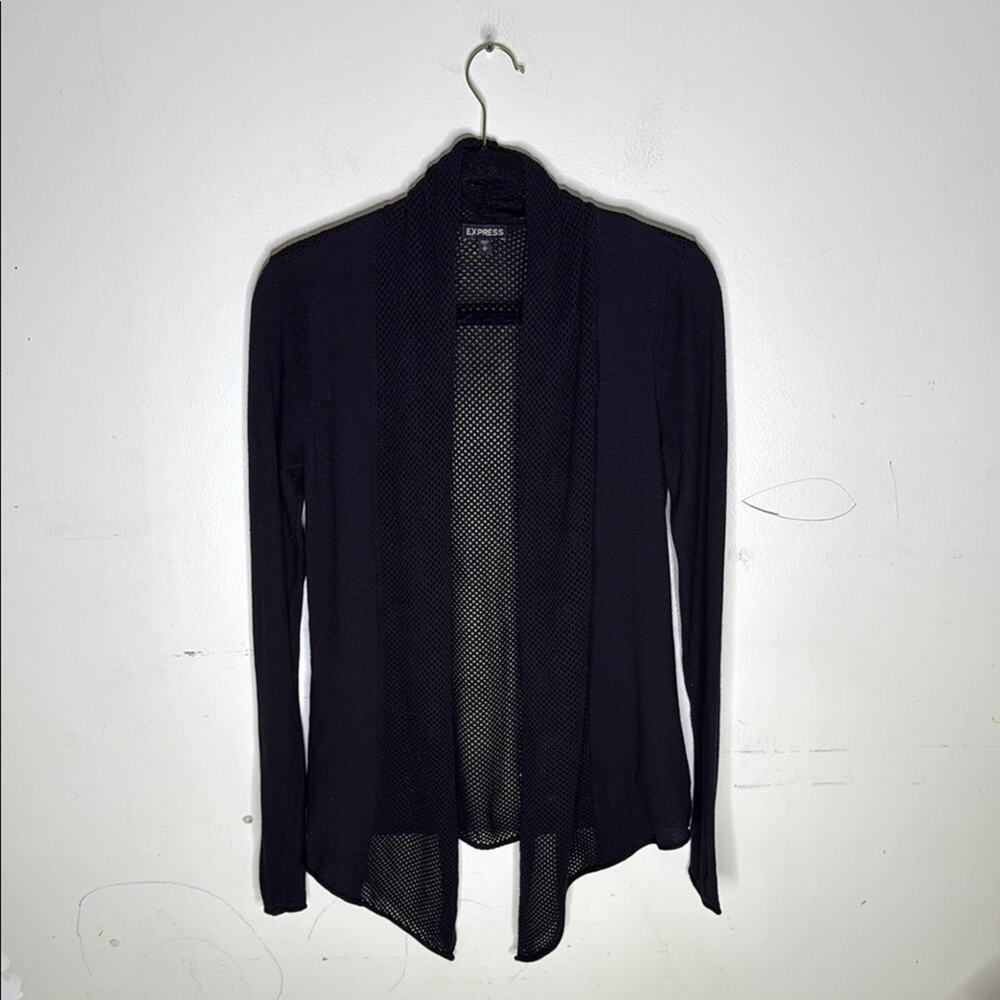 Express Black Cardigan Rayon Blend Mesh Detail Sweater Open-Front Small